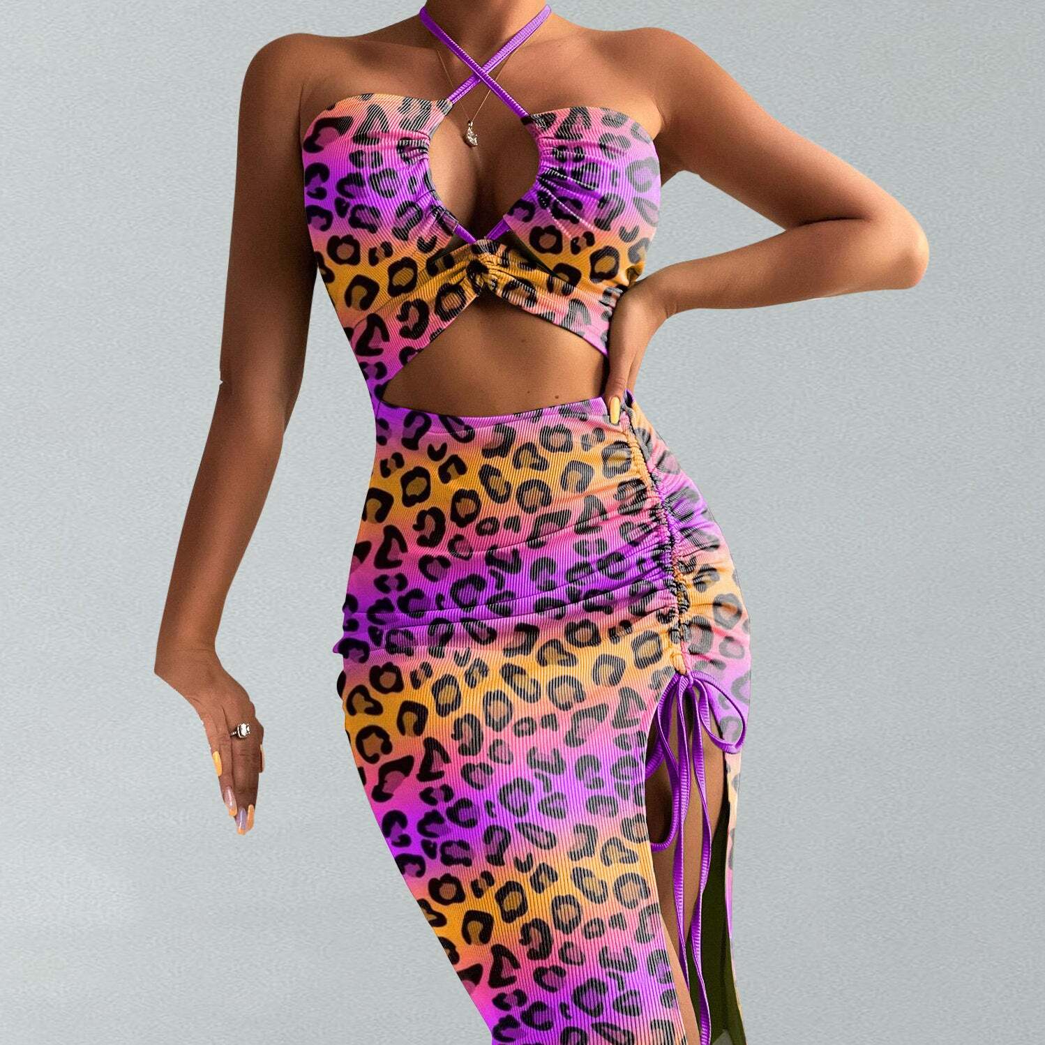 Leopard Contrast Print Sexy Dress