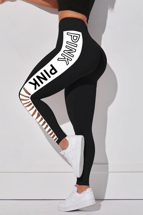 Letter Print Hollow Out Side Sports Leggings