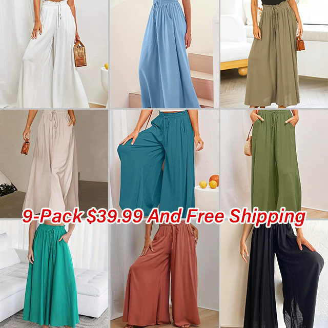 Women's Wide Leg Palazzo Pants, Flowy Ruffle Solid Pants, Women's Clothing