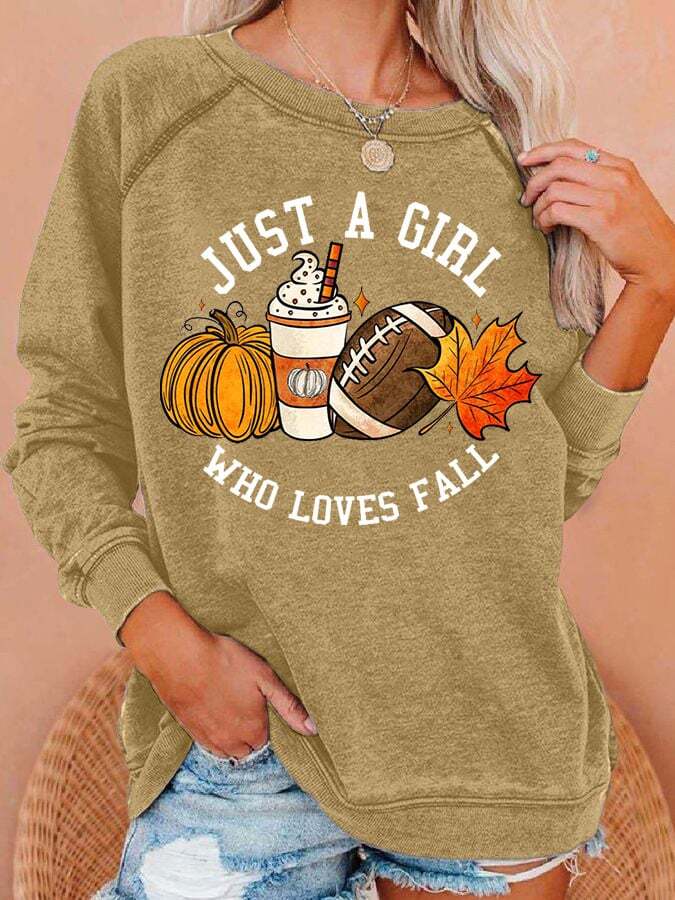 Women'S Casual Just A Girl Who Loves Fall Printed Long-Sleeved Sweatshirt