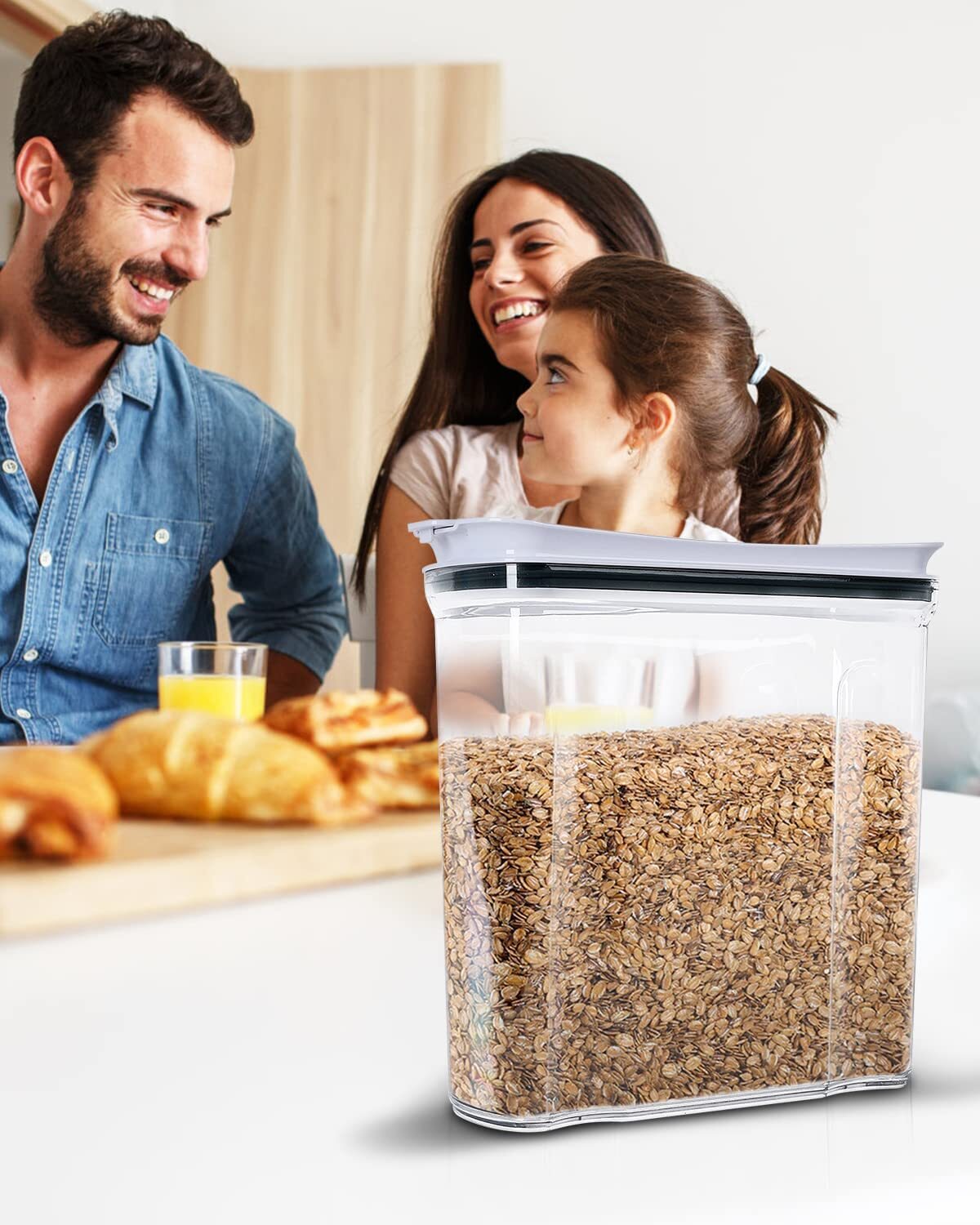 Cereal Containers Storage Set, Airtight Food Storage Container with Lid 4L/135.2oz,4PCS BPA-FREE Plastic Pantry Organization Canisters for Rice Cereal Flour Sugar Dry Food in Kitchen