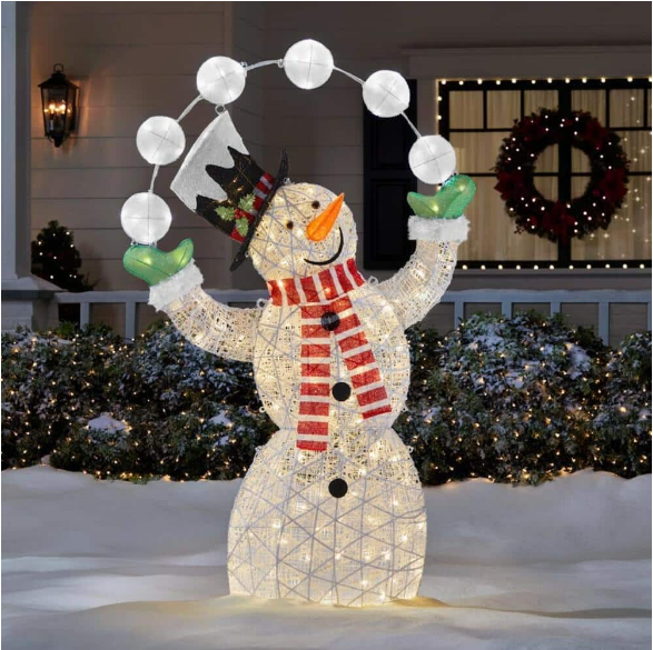 6 ft Warm White-Cool White LED Juggling Snowman Holiday Yard Decoration