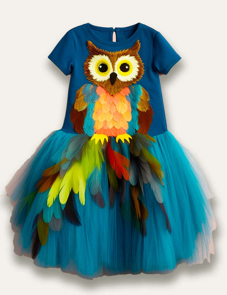 Owl Embroidery Tulle Party Dress