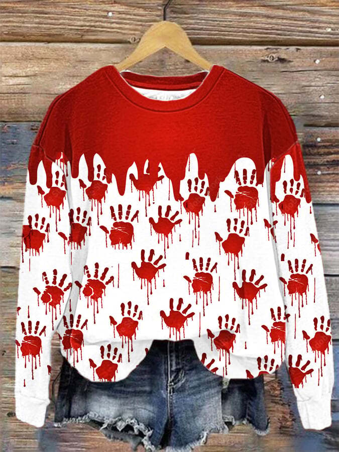 Women's Halloween blood-stained palm print sweatshirt