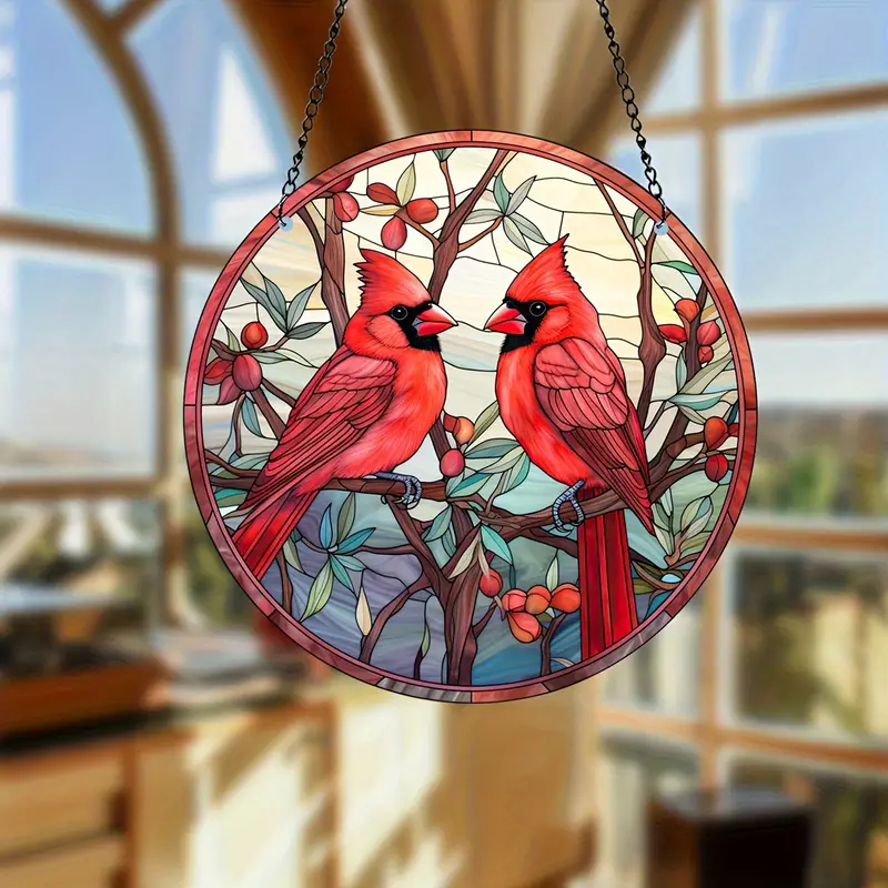 Red Bird Suncatcher - Stained Glass Window Hanging For Office, Room And Kitchen Decor, Garden Decorations, Symbol Of Lucky(#2)