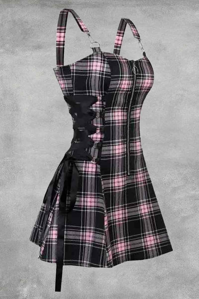 Alternative Girl Zipper Ribbon Suspender Mini Dress mixizine