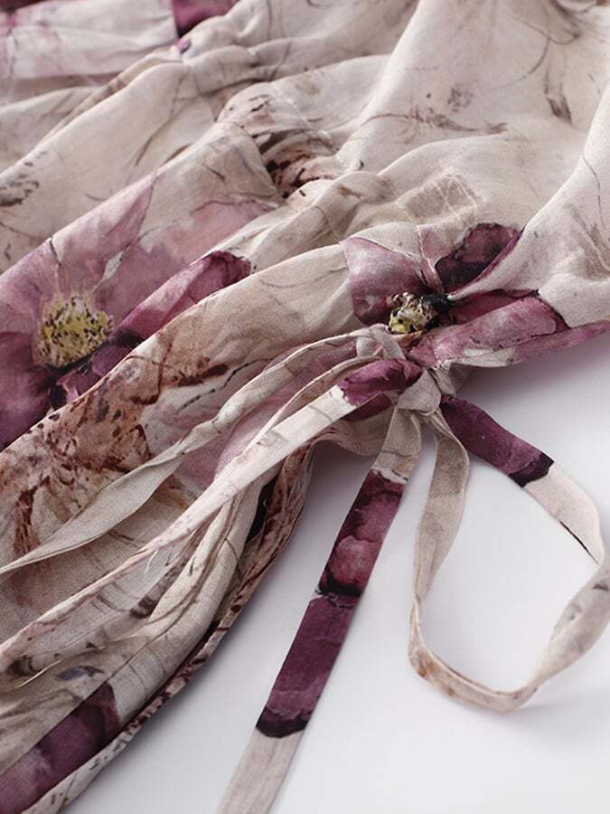Cotton and Linen Tie Floral Dress