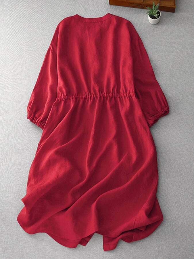 Solid Color Drawstring Dress