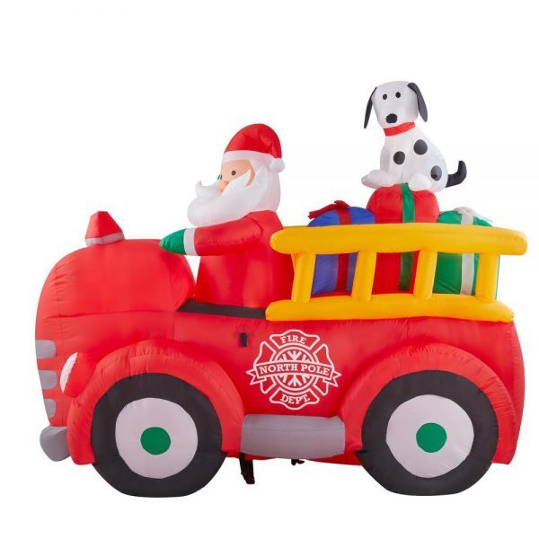Christmas-5 ft inflatable santa driving vintage fire truck scene