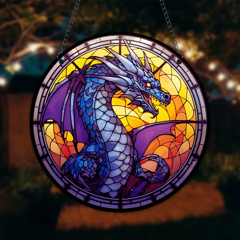 Dragon Hanging Stained Sun Catcher, Dragon Stained Window Hangings, Dragon Pendant For Window, Rainbow Maker For Home Balcony Garden Decor Wreath Sign
