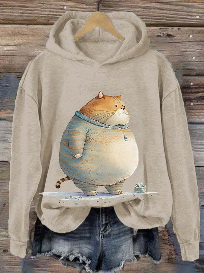 Women's  Winter Cat Print Hoodie