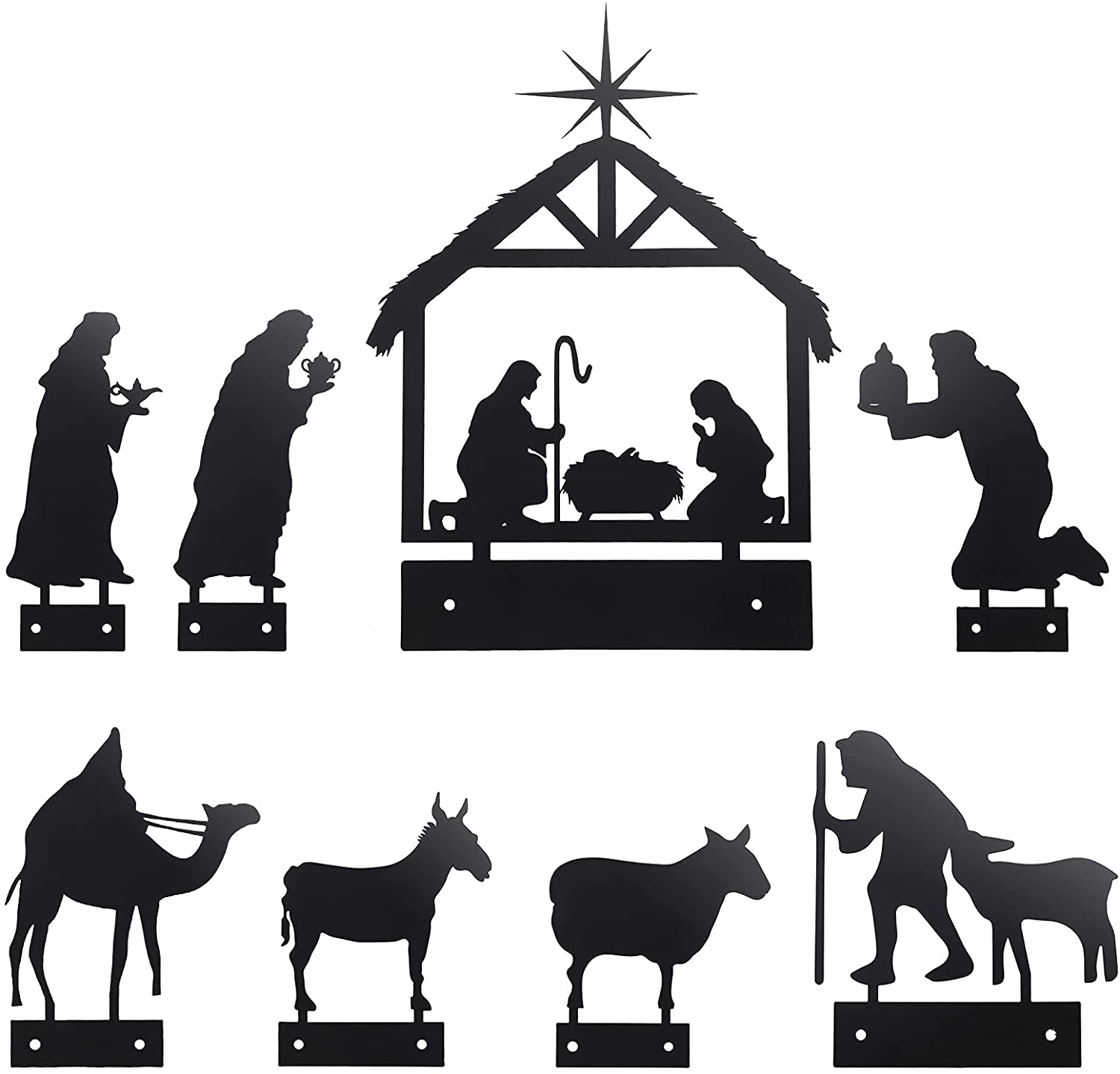 8 Pieces Metal Christmas Nativity Set Metal Nativity Decorations Holy ...