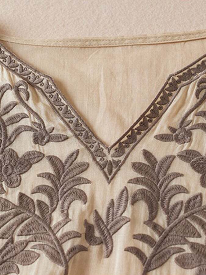 Literary Retro Temperament Elegant Loose V-Neck Embroidery Two-Piece Dress
