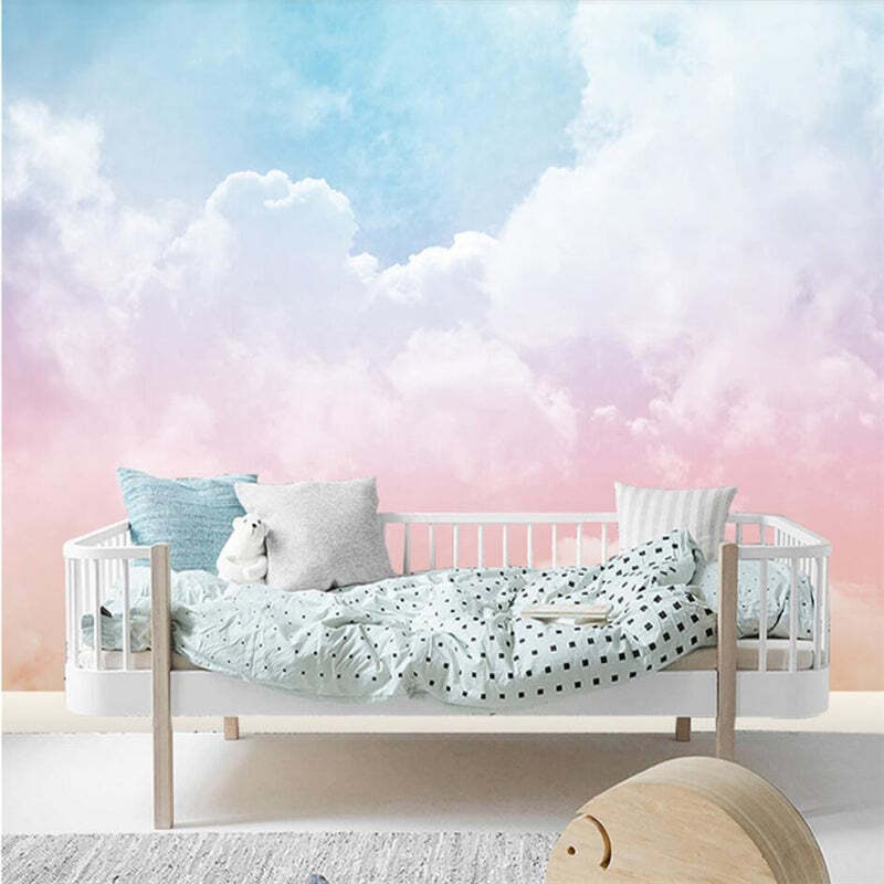 Pink and Blue Clouds Nursery Wallpaper IKUNCXK