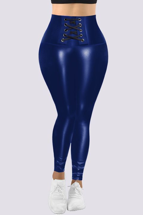 Glossy Lace Up Cincher Sports Leggings