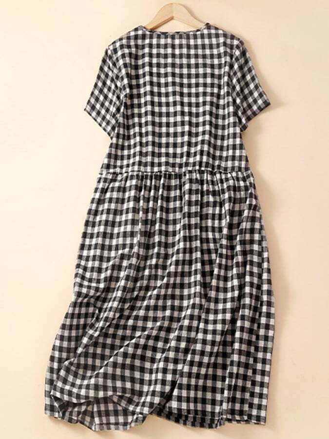 Cotton And Linen Loose Fitting Artistic Retro Button Up Dress