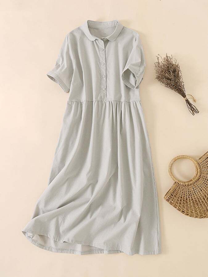 Cotton Linen Thin Age Reducing Doll Collar Dress