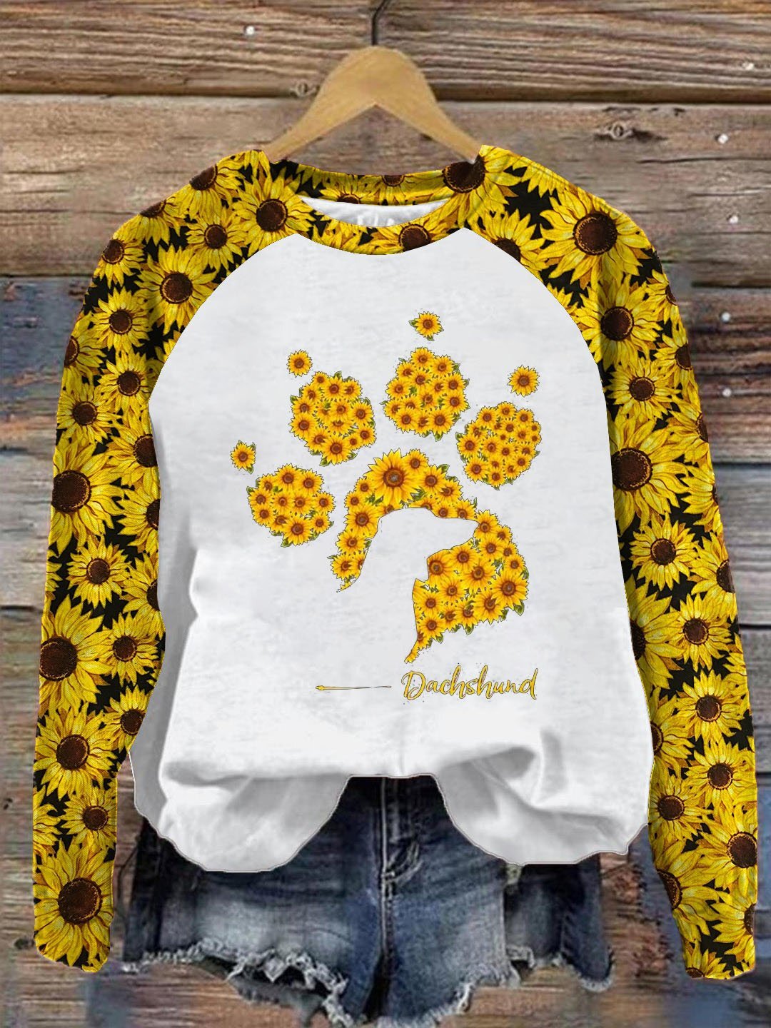 Women's Sunflower Dachshund Print Sweatshirt