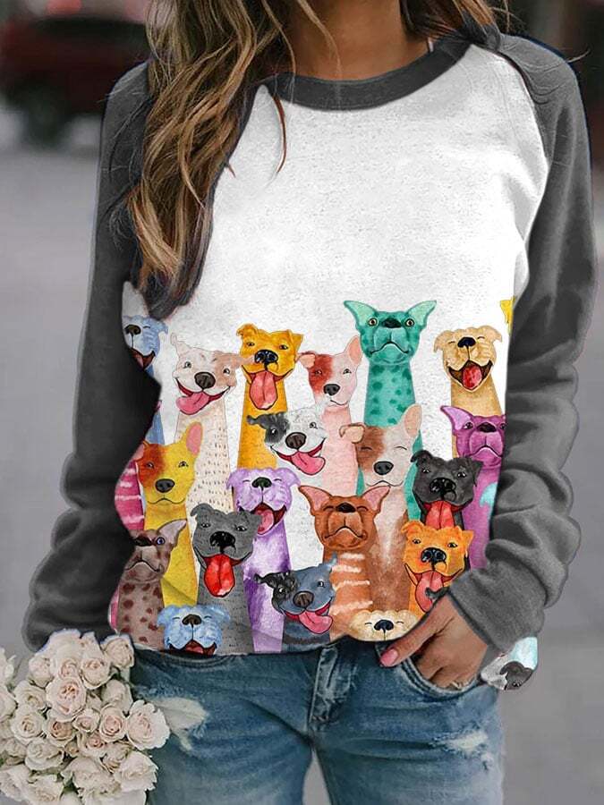 Women's Cute Dogs Print Casual Sweatshirt