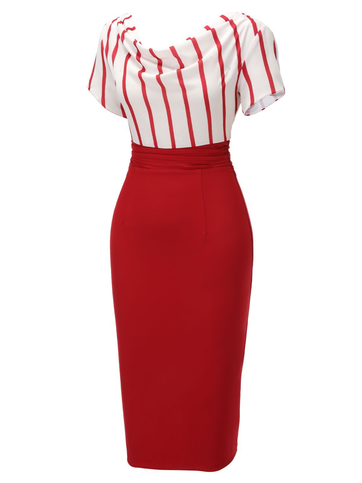 [Pre-sale] Red 1950s Stripes Patchwork Pencil Dress