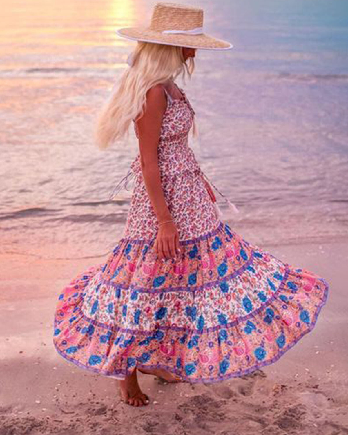 Bohemian Vacation Printed Dress  c602