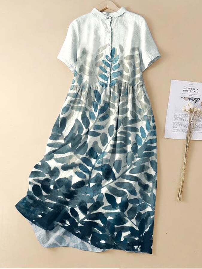 Fashion Elegant Gradient Leaf Print Dress