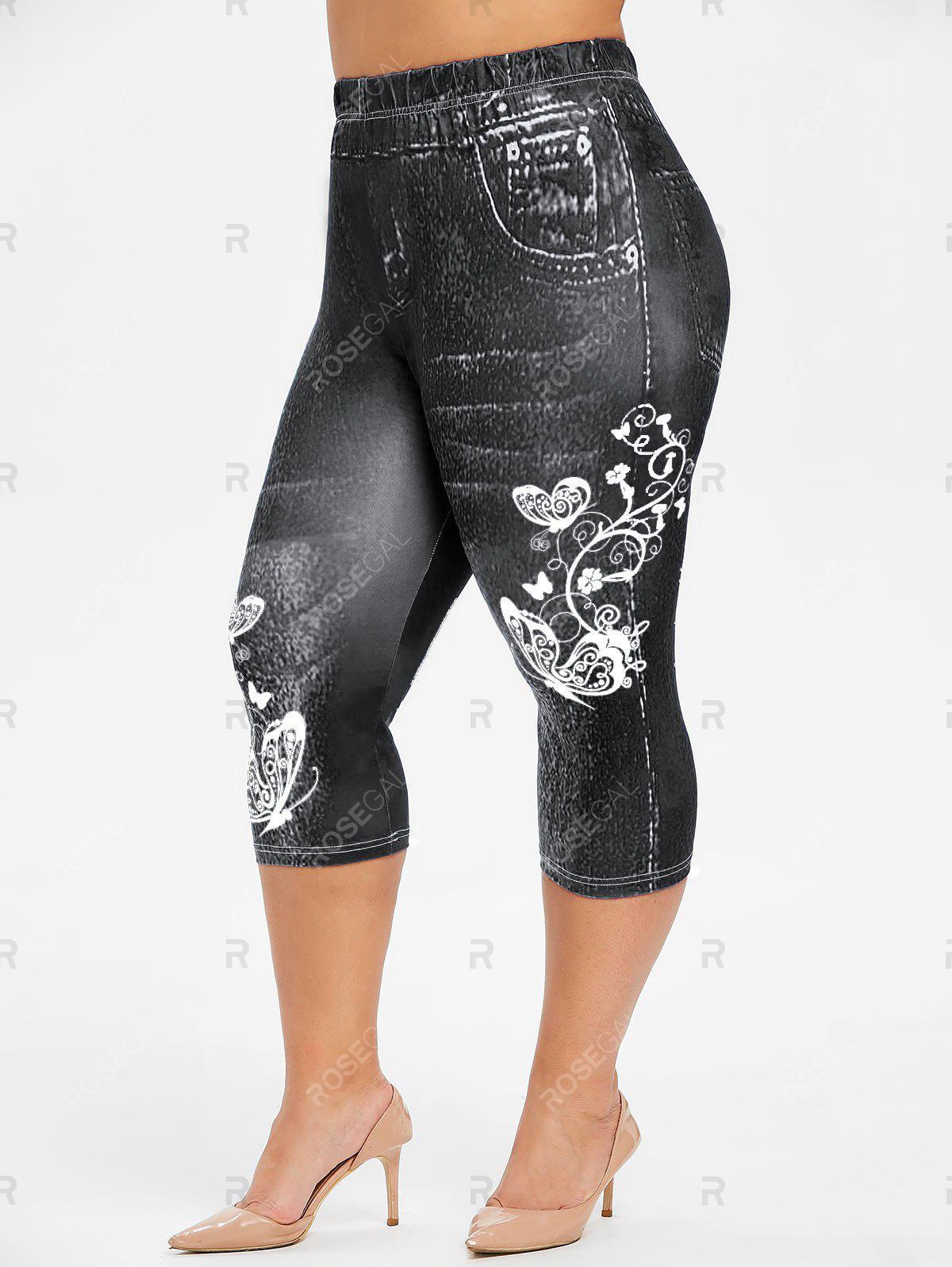Handkerchief Tie Dye Tank Top and Butterfly 3D Jean Print Leggings Plus Size Summer Outfit