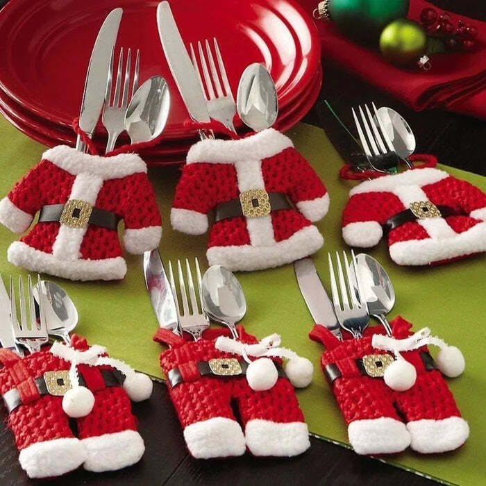 e??￥6 Pieces Christmas Silverware Holders Knife Fork Pouch Bag