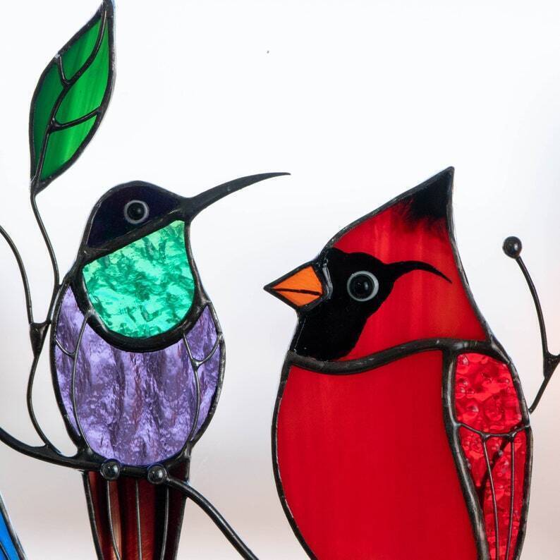 Birds stained glass window hangings Stained glass cardinal