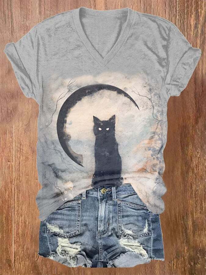 Halloween vintage cat print T-shirt