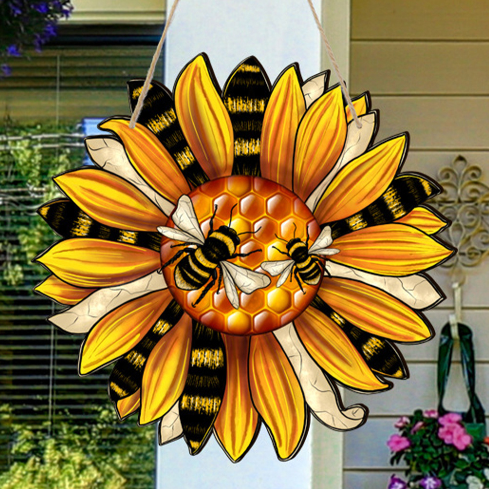 Suncatcher Waterproof Acrylic Home Decoration Window Hanging Panel Bee Sunflower Decor for Home office Party