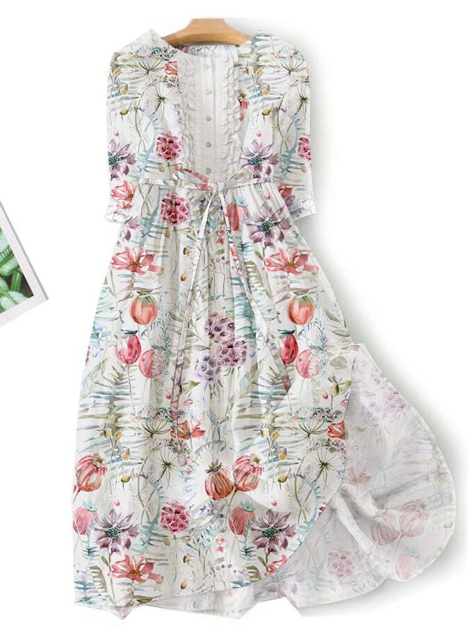 Casual Literary Floral Print Dress