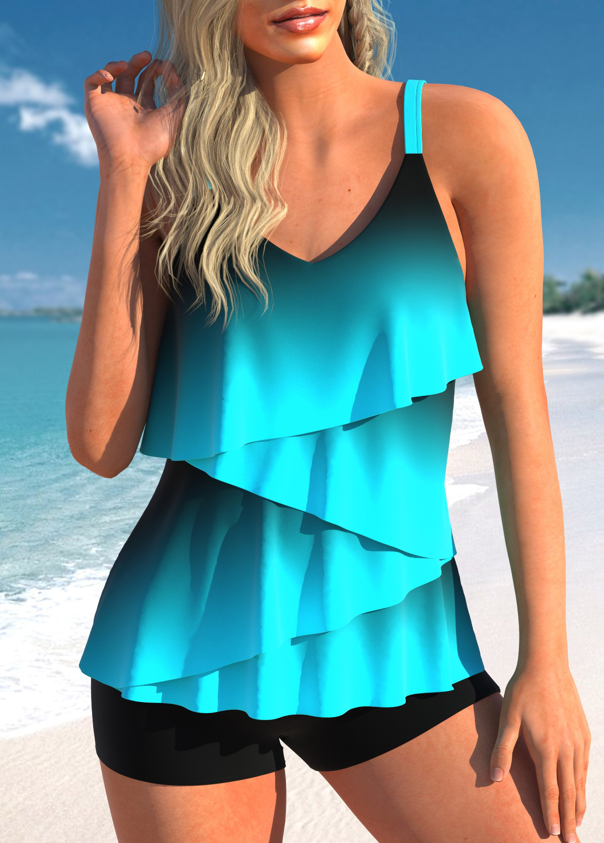 Handkerchief Hem High Waisted Light Purple Tankini Set