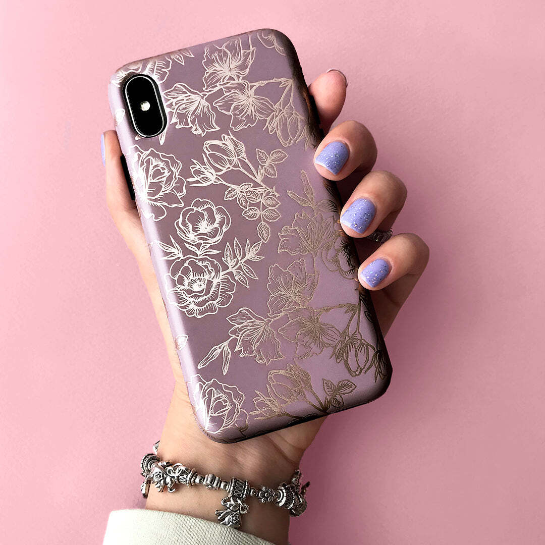Dusty Rose Chrome Floral iPhone Case