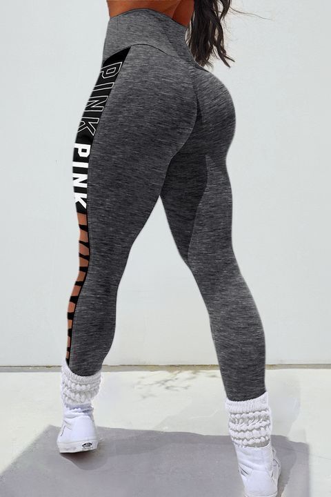 Letter Print Hollow Out Side Sports Leggings