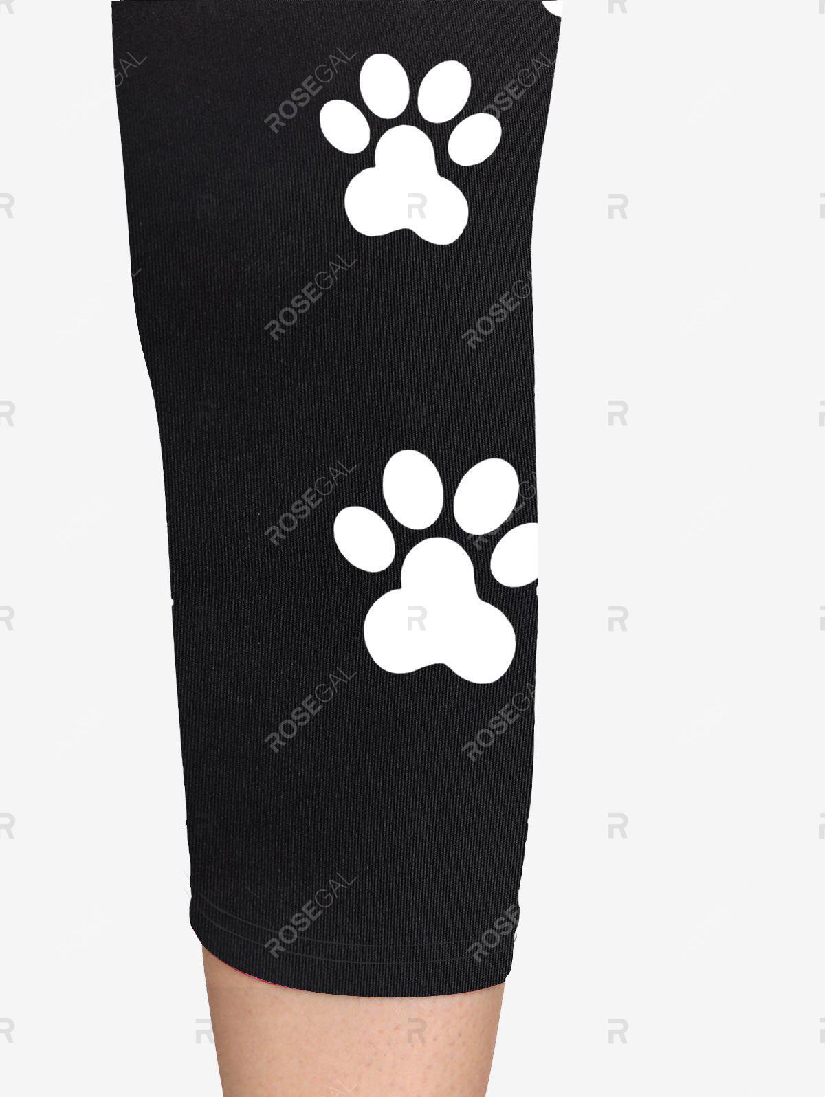 Cat Pattern Colorblock Tee and Cat-pad Printed Leggings Plus Size Summer Matching Set
