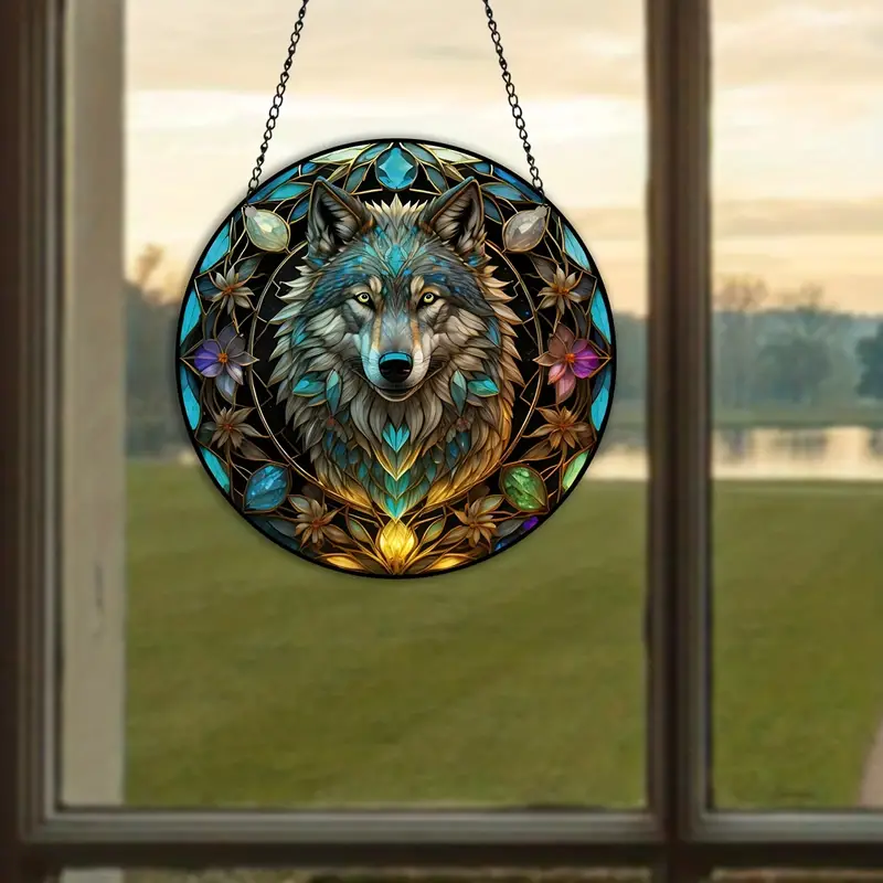 Suncatcher Acrylic Home Decoration Panel with Chain and Hook Wolf