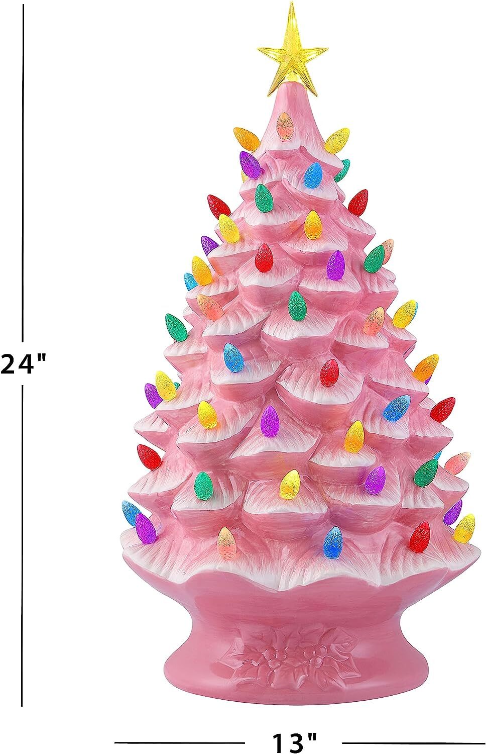 Mr. Christmas Nostalgic Ceramic Christmas Tree with LED Lights Indoor Decoration, 24 Inches, Pink