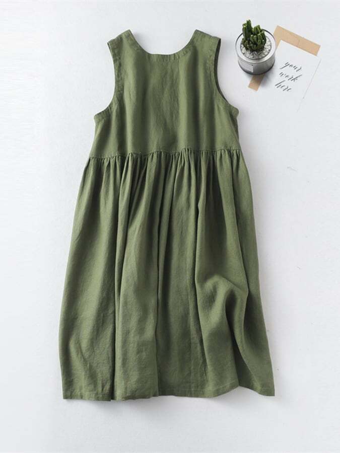 Simple Fashion Cotton And Linen Sleeveless Cotton And Linen Dress