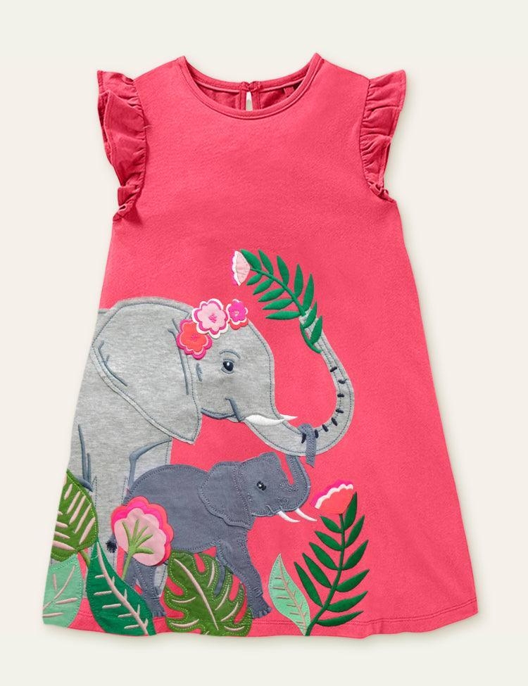 Clearance Sale - Elephant Family Appliqué Dress