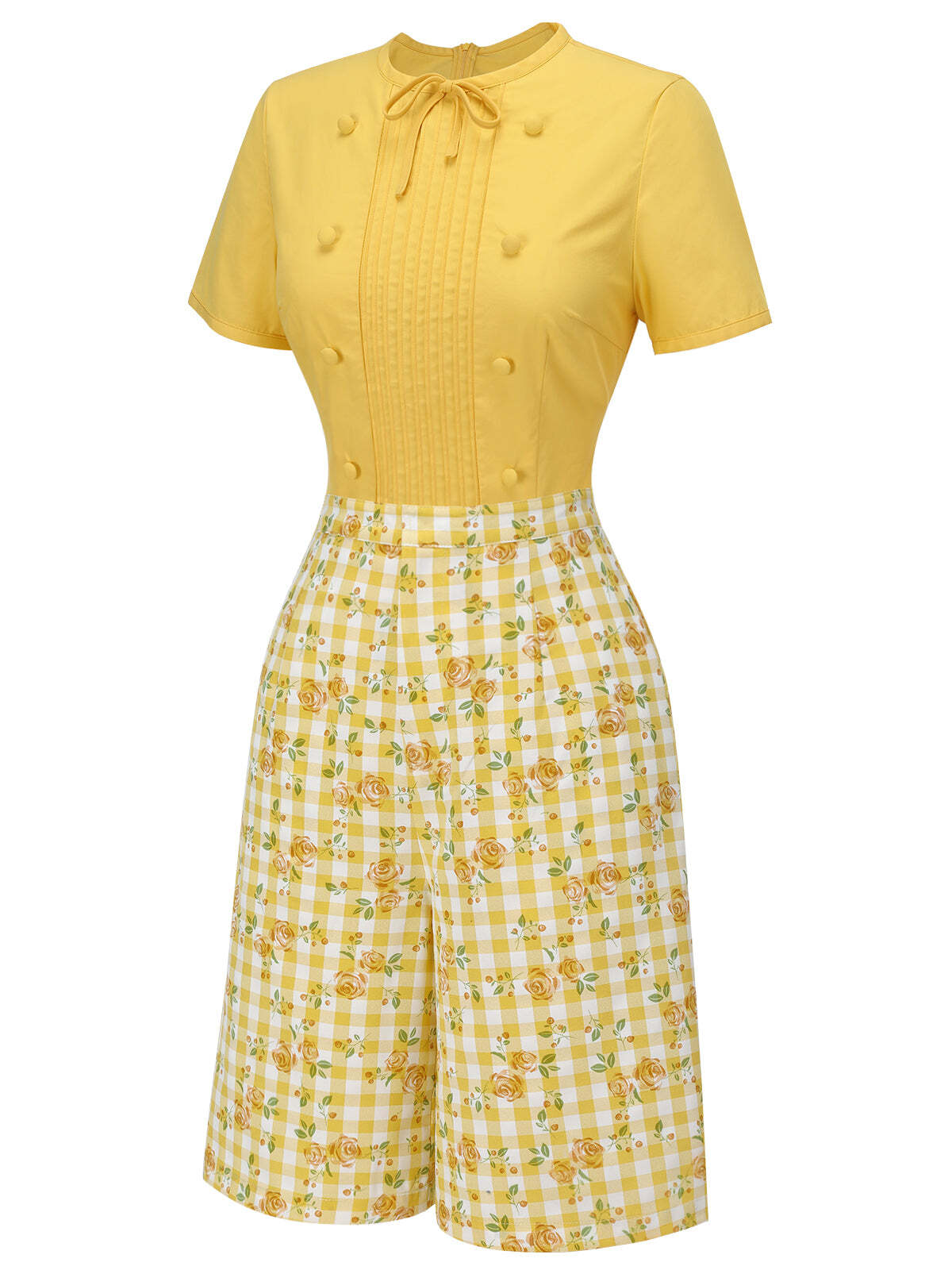 [Pre-Sale] 2PCS Yellow 1950s Roses Short Sleeve Set