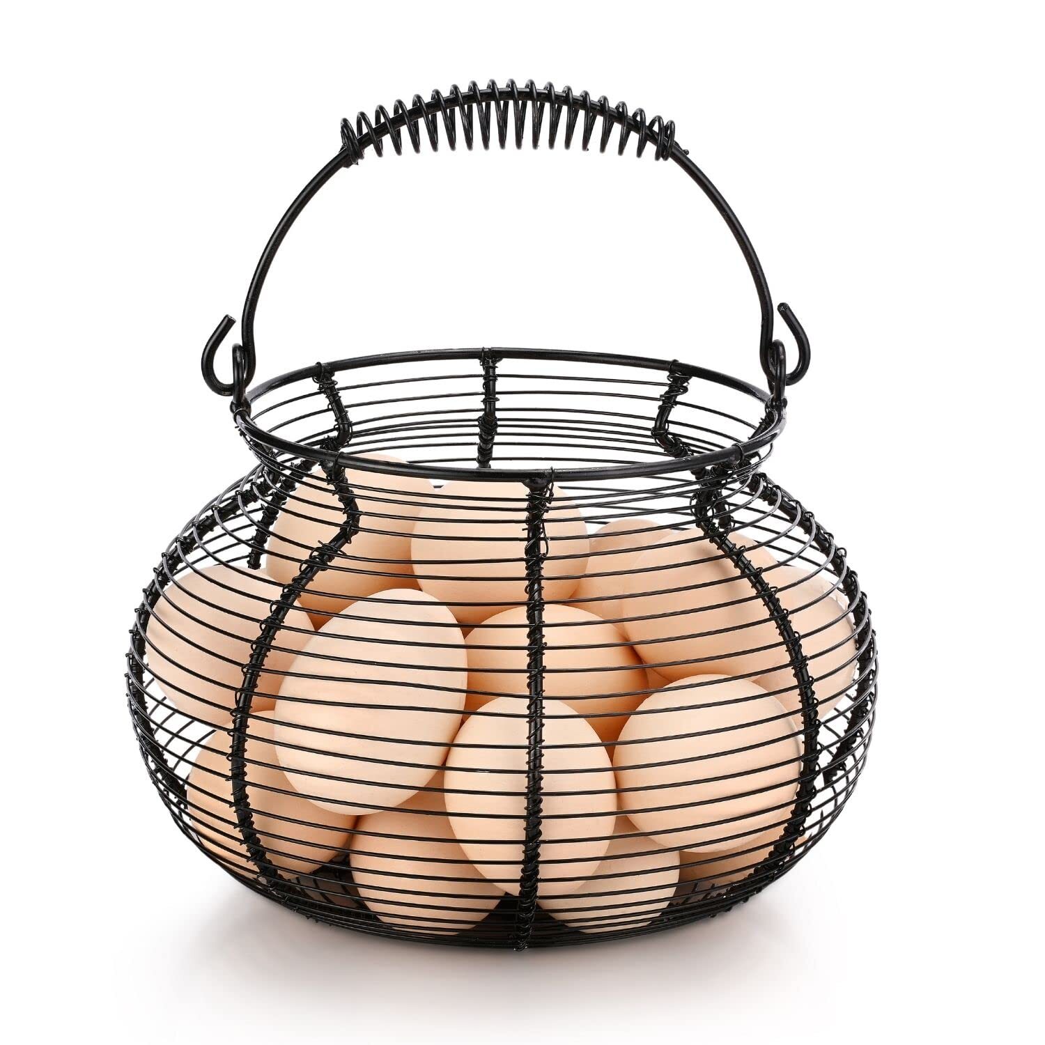 Egg Collecting Basket Round Wire Basket Chicken Egg Holder Black Farmhouse Rustic Decorative Egg Storage, Chicken Egg Basket for Gathering Fresh Eggs, Fruits, and Vegetables, with Handle