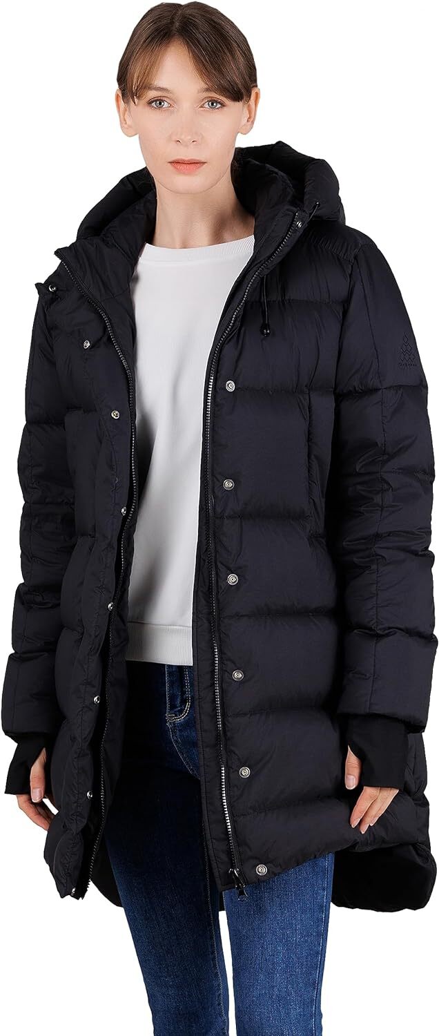 Women's Winter Hooded Down Jacket Mid Length Warm Packable Down Jacket