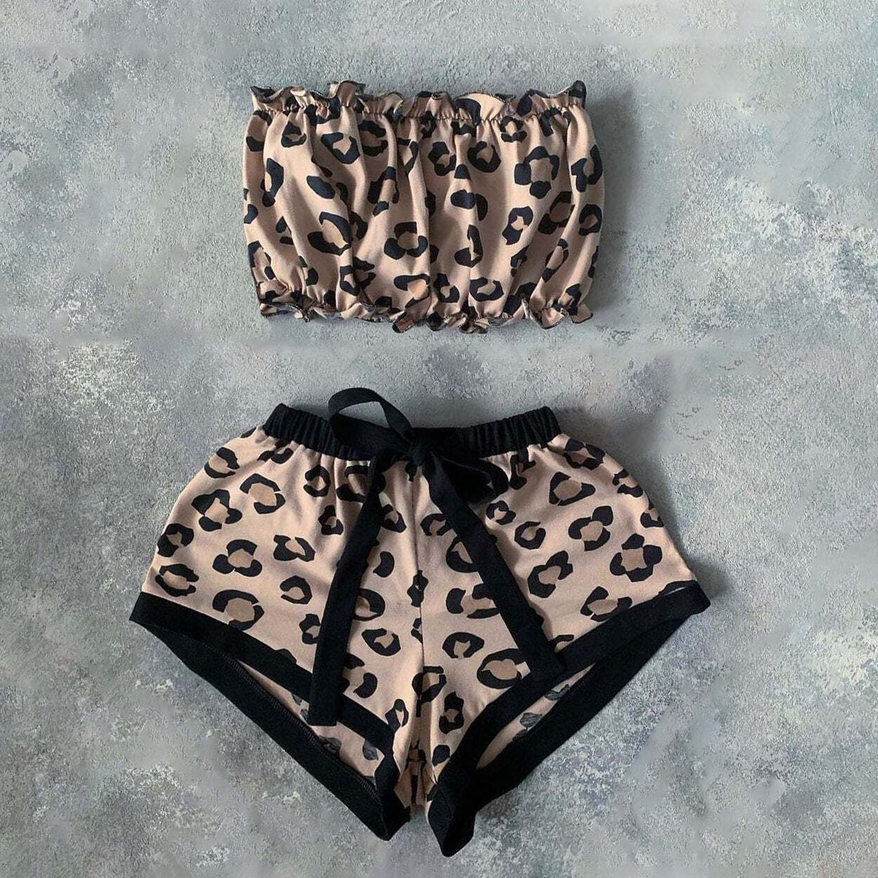 Leopard Vintage Print Wrap Shorts Set