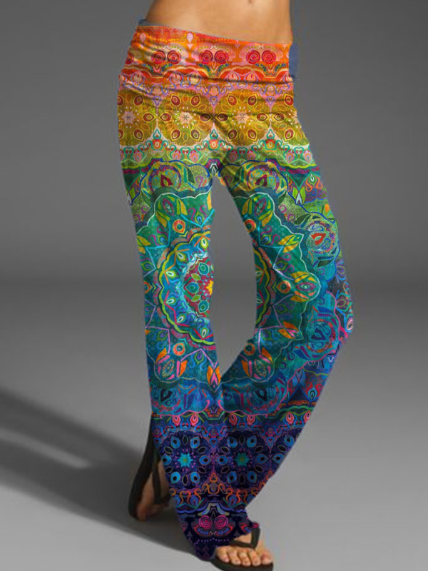 Casual gradient pattern elastic waist wide leg pants