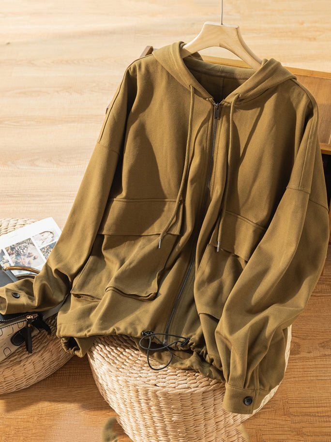 100% Natural Material Hooded Pullover Loose Literary Retro Sweater Jacket