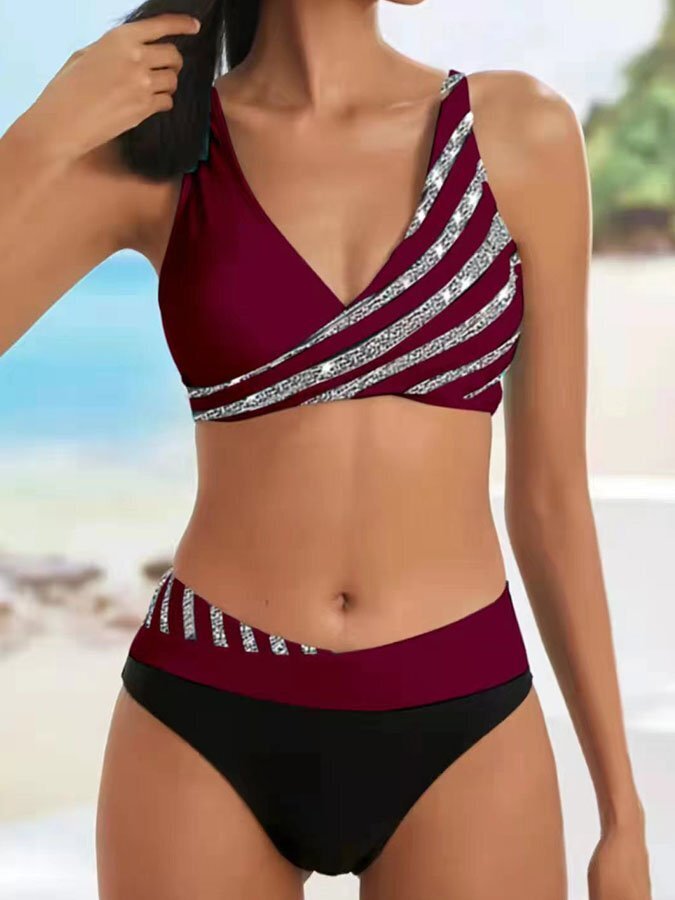 Printed Sexy Lace-Up Bikini Set