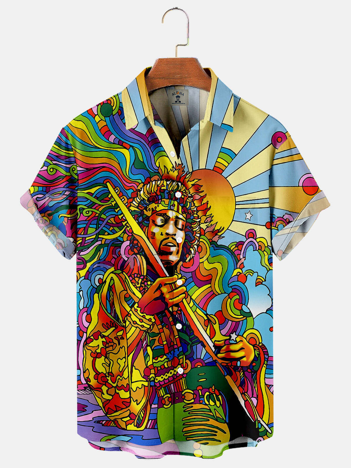 Men's Musical Hippie Print Hawaiian Short Sleeve Shirt