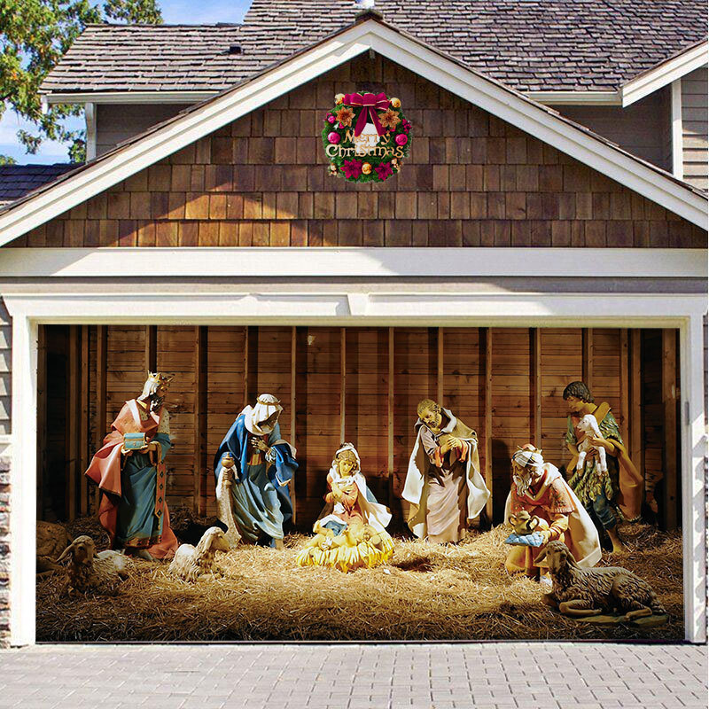 Nativity Scene Garage Door Banner, Christmas Mural for Double Garage D