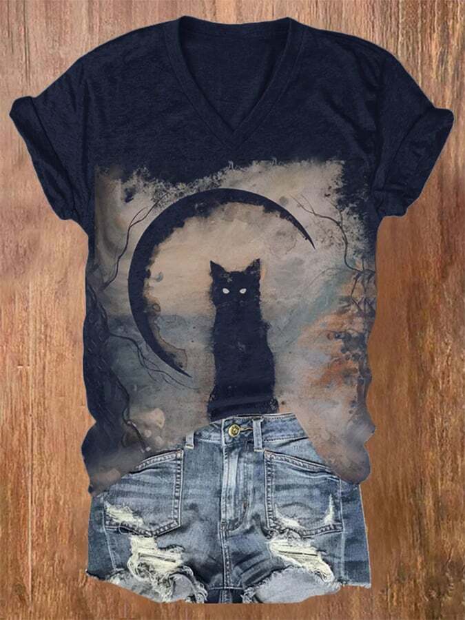Halloween vintage cat print T-shirt